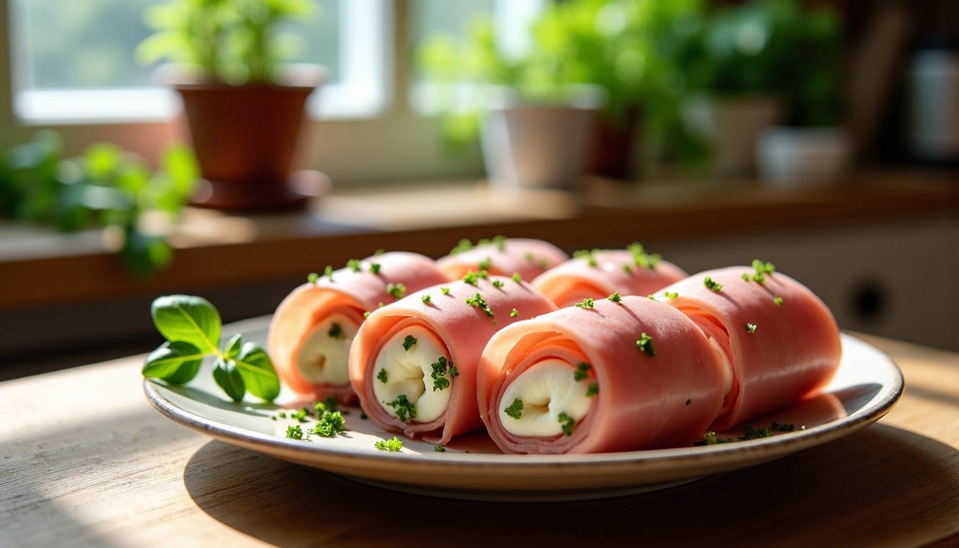 Délicieux roulés de jambon au fromage frais, ail et fines herbes : une recette simple et rapide à réaliser