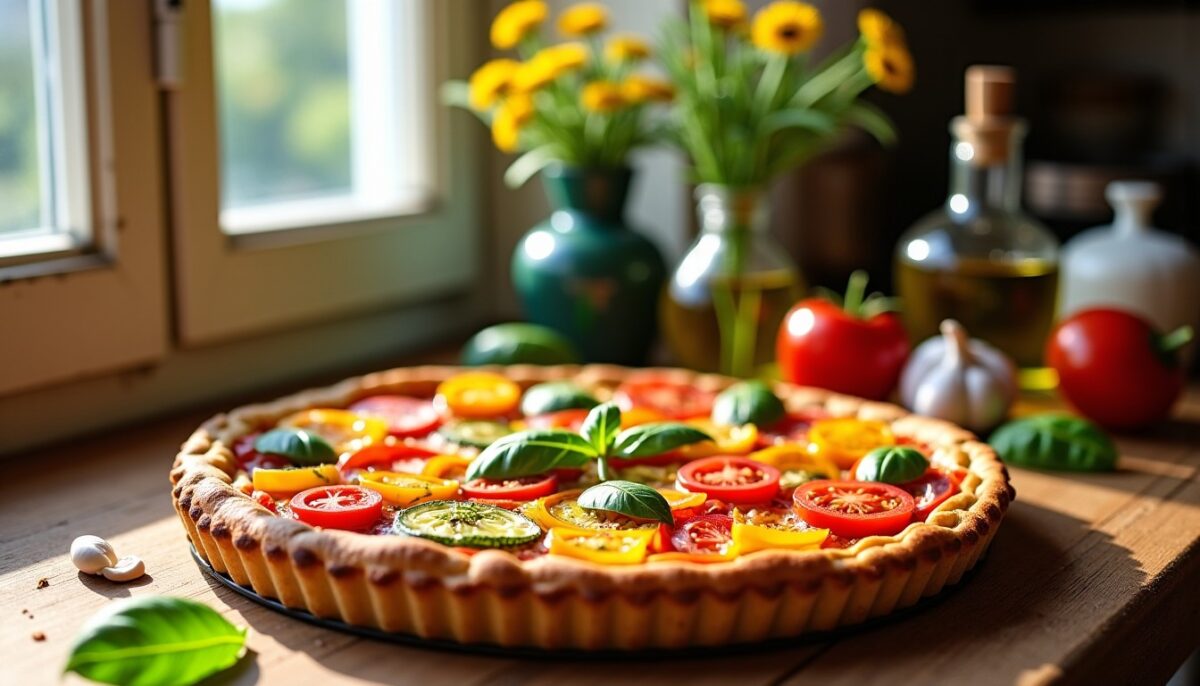 J’ai préparé une tarte aux légumes du soleil avec une surprise au fond : mes invités ont adoré et voulaient savoir où je l’avais achetée !