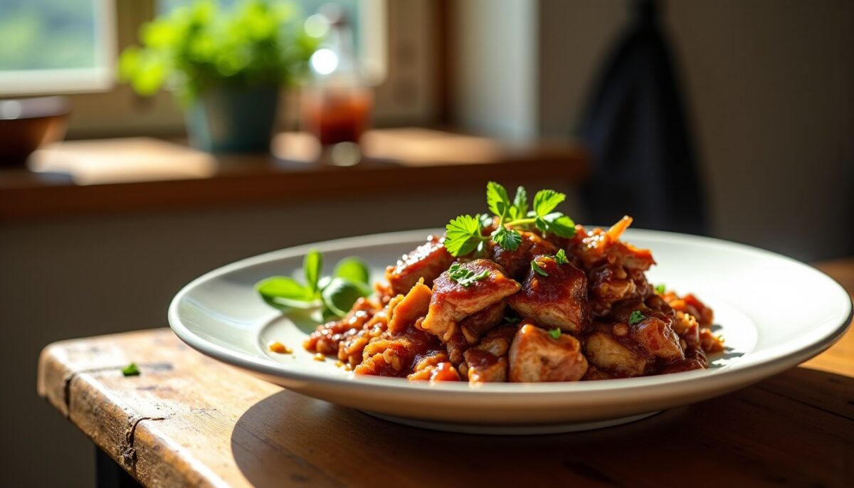 Porc effiloché façon Cookeo accompagné d'une sauce barbecue maison savoureuse