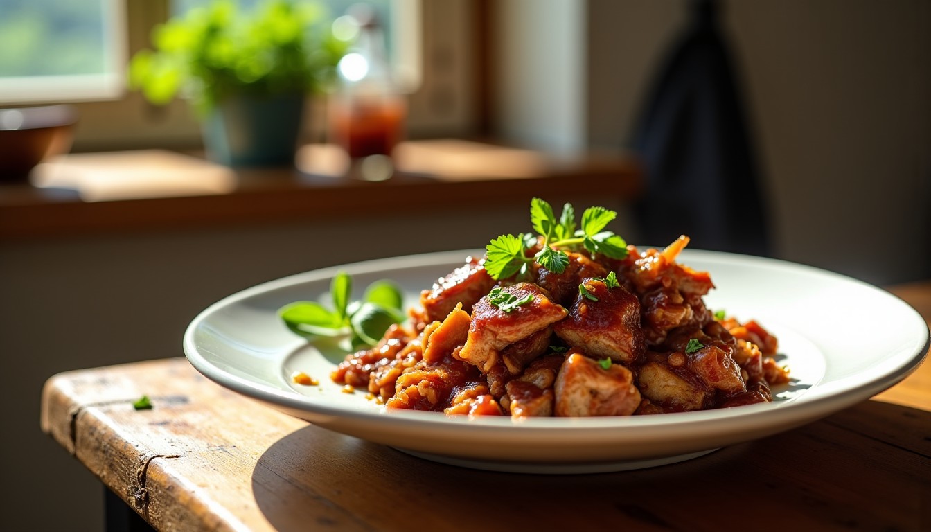 Porc effiloché façon Cookeo accompagné d'une sauce barbecue maison savoureuse